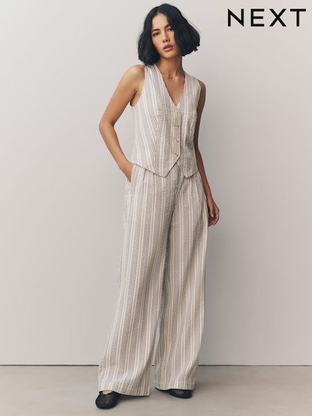 White/Black Straight Leg Textured Striped Trousers (AU5928) | £32