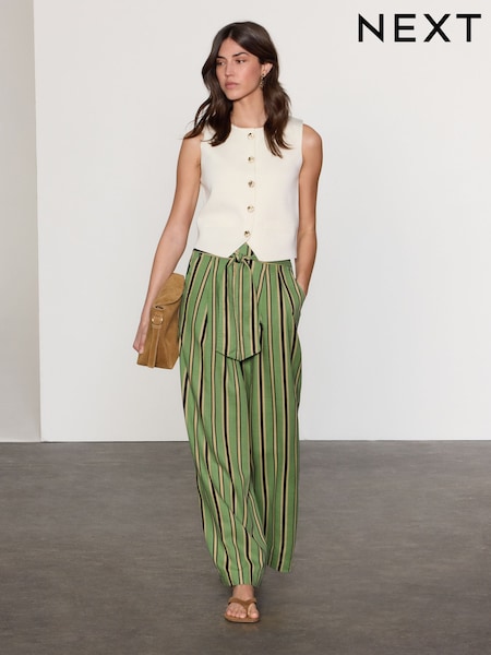 Green Stripe Tie Waist Wide Leg Trousers (AU5953) | £42