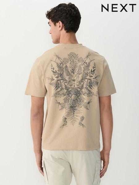 Stone Leaf Relaxed Fit Graphic Print Heavy Weight T-Shirt (AU5957) | £20