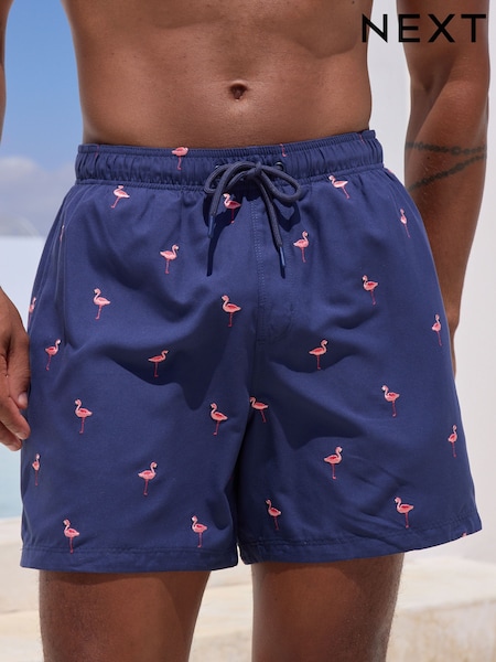 Navy Blue Flamingo Embroidered Swim Shorts (AU5960) | £24
