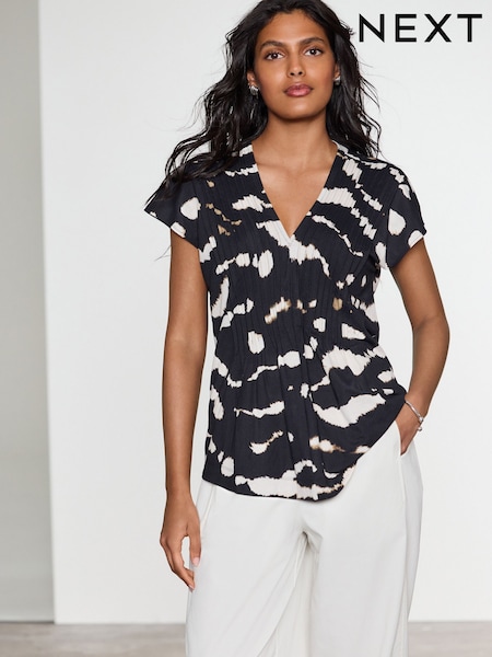 Monochrome Pintuck V-Neck Top (AU5967) | £32