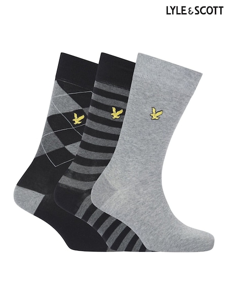 Lyle & Scott Grey 3 Pack Barwood cotton Socks (AU6022) | £15
