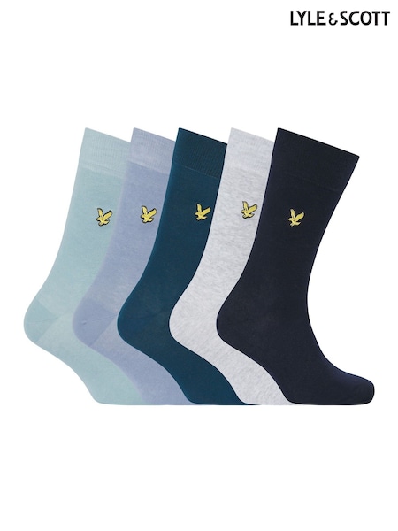 Lyle & Scott Blue Liam Cotton Socks 5 Pack (AU6086) | £23