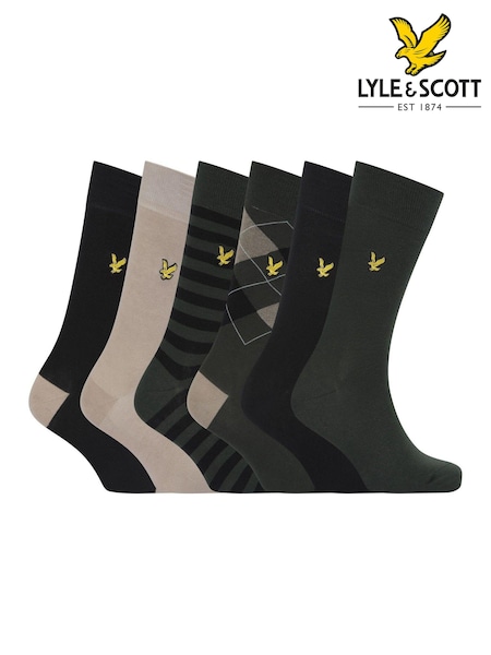 Lyle & Scott Green Timothy Socks Gift Box 6 Pack (AU6088) | £30