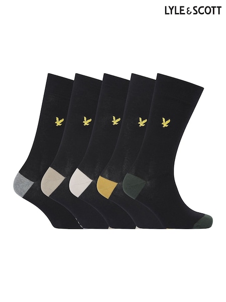 Lyle & Scott Black Graham Cotton Socks 5 Pack (AU6107) | £23