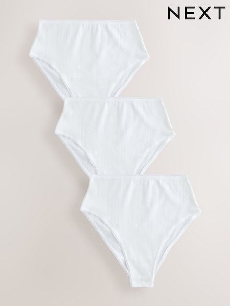 White High Rise High Leg Pointelle Knickers 3 Pack (AU6162) | £17