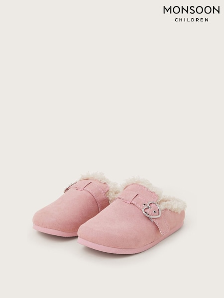 Monsoon Pink Heart Buckle Suedette Mule Slippers (AU6164) | £20 - £22