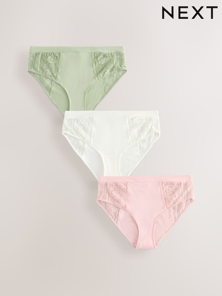 Khaki/Light Pink/Cream High Rise Modal & Lace Knickers 3 Pack (AU6171) | £21