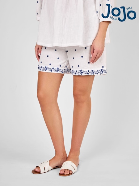 JoJo Maman Bébé White Maternity Embroidered Shorts (AU6254) | £36