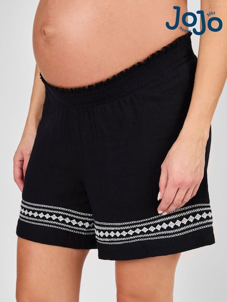 JoJo Maman Bébé Black Maternity Embroidered Shorts (AU6272) | £36