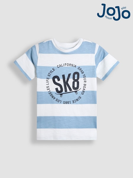 JoJo Maman Bébé Blue Skate Striped T-Shirt (AU6284) | £15 - £16
