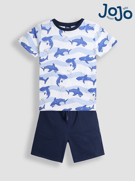 JoJo Maman Bébé Blue Shark T-Shirt & Shorts Set 2 Piece (AU6333) | £27 - £28