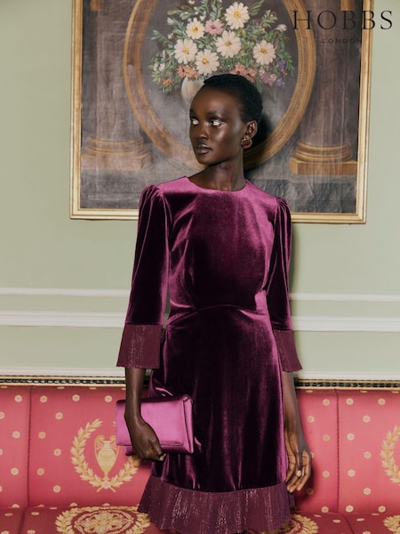 Hobbs Purple Ashley Velvet Dress (AU6338) | £169