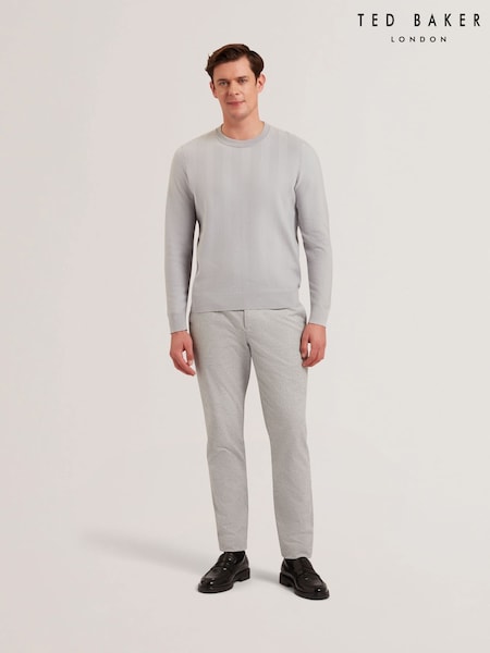 Ted Baker Grey Jamals Long Sleeve Herringbone Stitch Crew Neck Jumper (AU6507) | £99
