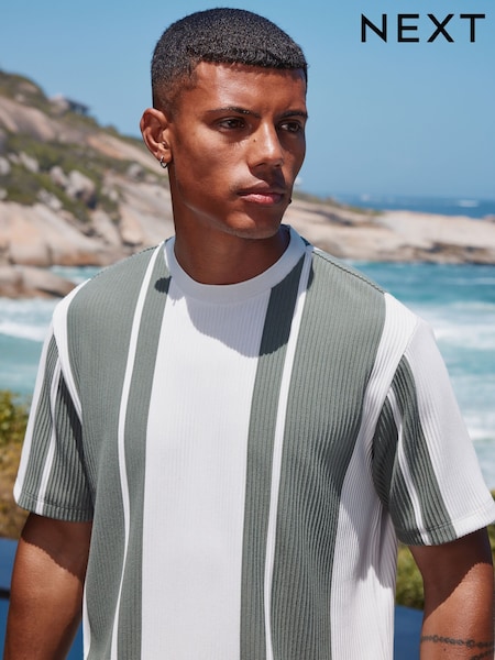 Green Smart Vertical Stripe T-Shirt (AU6595) | £24