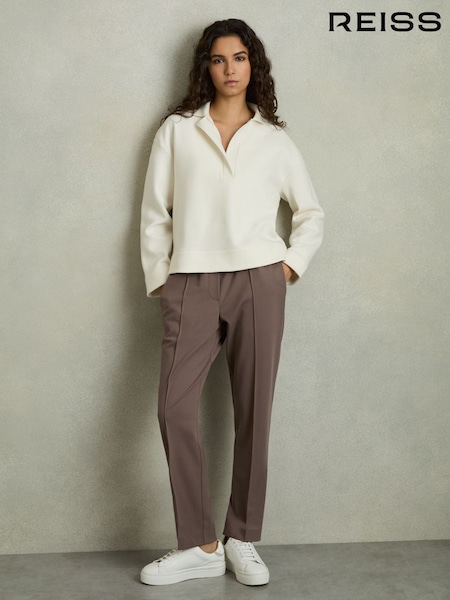 Reiss Mink Neutral Lucia Elasticated-Waistband Tapered Trousers (AU6654) | £130