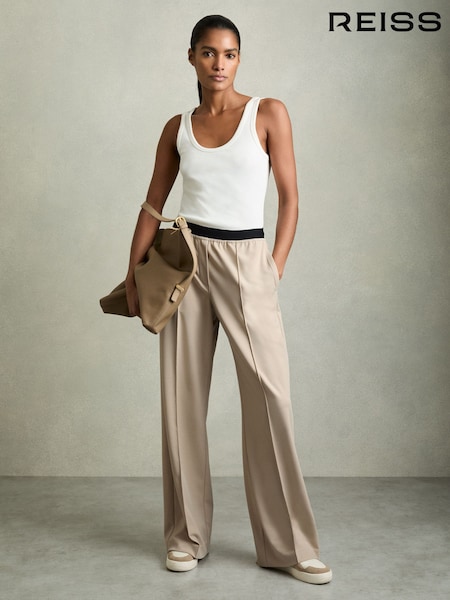 Reiss Neutral Lucia Wide Wide-Leg Elasticated-Waistband Trousers (AU6655) | £140