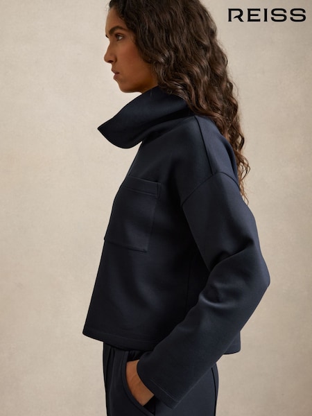 Reiss Navy Iris Interlock-Jersey Funnel-Neck Sweatshirt (AU6656) | £138