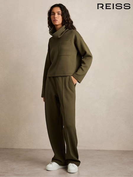 Reiss Khaki Sophia Interlock-Jersey Pintuck Drawstring Joggers (AU6657) | £118