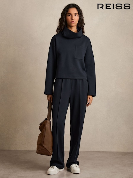 Reiss Navy Sophia Interlock-Jersey Pintuck Drawstring Joggers (AU6659) | £118