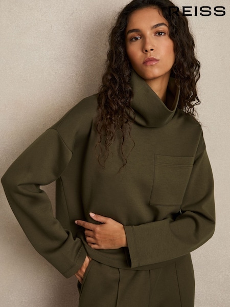 Reiss Khaki Iris Interlock-Jersey Funnel-Neck Sweatshirt (AU6660) | £138