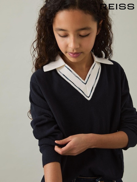 Reiss Navy Neena 9-13 yrs Wool Collared Cricket Jumper (AU6781) | £43