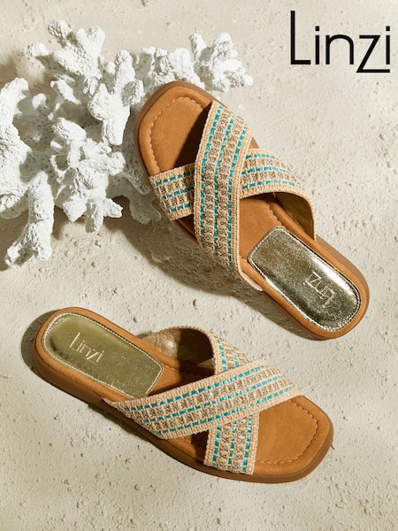 Linzi Blue Genie Embellished Raffia Sandals With Crossover Straps (AU6860) | £34