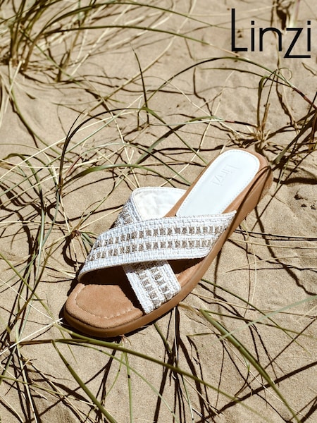 Linzi White Genie Embellished Raffia Sandals With Crossover Straps (AU6881) | £34