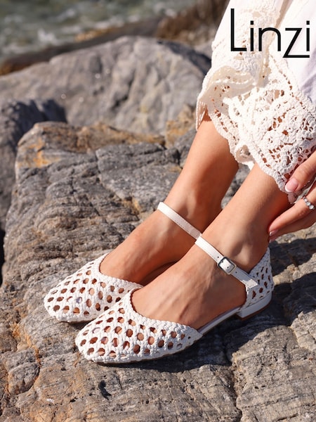Linzi White Suki Handwoven Low Block Court Heels (AU6885) | £40