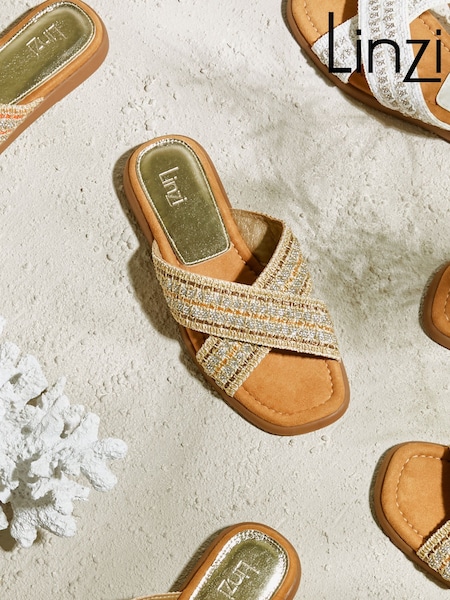 Linzi Gold Genie Embellished Raffia Sandals With Crossover Straps (AU6888) | £34