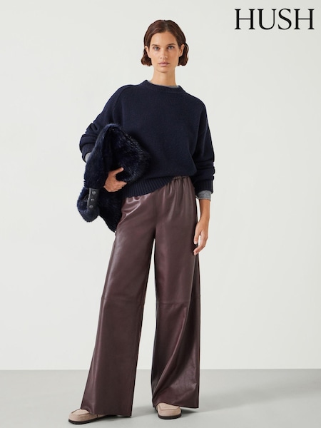 Hush Brown Agatha Leather Pull On Trousers (AU6983) | £330
