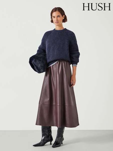 Hush Red Agatha Leather Midi Skirt (AU6985) | £270