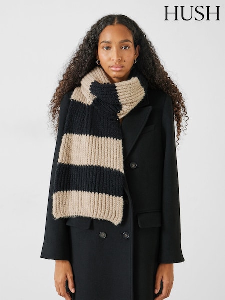 Hush Black Morgan Knitted Stripe Scarf (AU6992) | £59