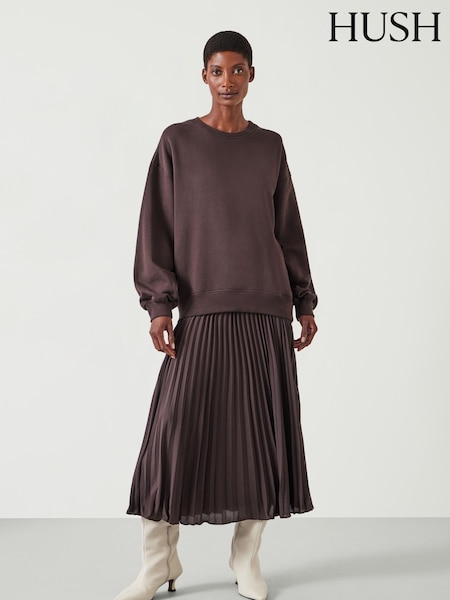Hush Brown Gabriela Pleated Skirt Sweat Dress (AU7008) | £140