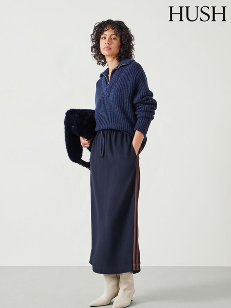 Hush Blue Petunia Side Stripe Midi Skirt (AU7013) | £42