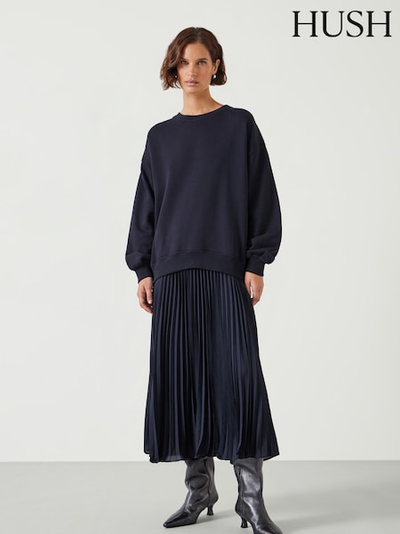 Hush Blue Gabriela Pleated Skirt Sweat Dress (AU7021) | £140