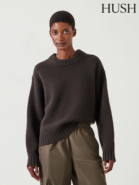 Hush Brown Cora Chunky Cashmere Crew Jumper (AU7179) | £260