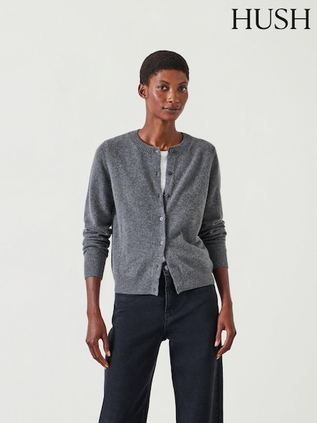 Hush Grey Slim Daphne Cashmere Button Through Cardigan (AU7192) | £170