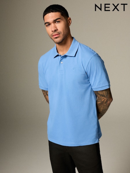 Blue Regular Fit Short Sleeve Pique Polo Shirt (AU7237) | £18