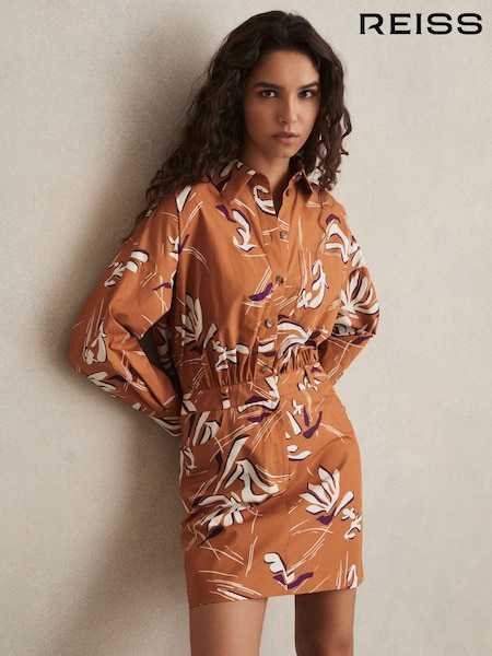 Reiss Rust Valia Cotton Printed Shirt Dress (AU7246) | £170
