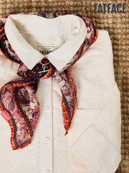 FatFace Olivia Ivory Embroidered 100% Cotton Long Sleeve Shirt (AU7277) | £30