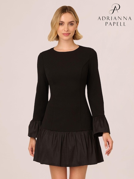 Adrianna Papell Crepe And Taffeta Midi Black Dress (AU7284) | £149