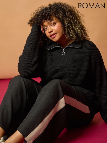 Roman Black Curve Woven Side Stripe Trousers (AU7307) | £38