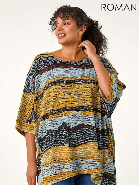 Roman Yellow Curve Abstract Print Snit Top (AU7312) | £32