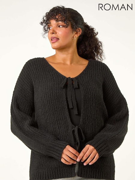 Roman Black Curve Bow Detail Knit Cardigan (AU7314) | £42