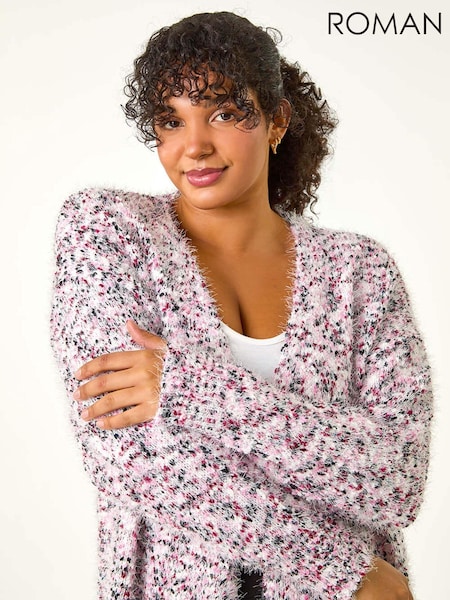 Roman Pink Curve Fluffy Textured Cardigan (AU7344) | £45