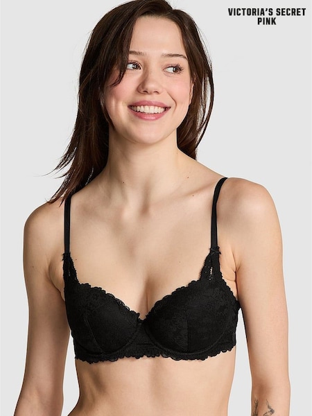 Victoria's Secret PINK Black Lace Lightly Lined Balcony Bra (AU7389) | £35