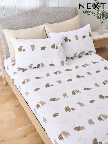 White Hamish Print Fitted Sheet and Pillowcase Set (AU7462) | £14 - £30