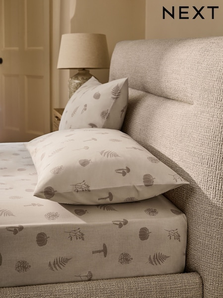 Natural Autumn Lino Icons Fitted Sheet and Pillowcase Set (AU7469) | £14 - £30
