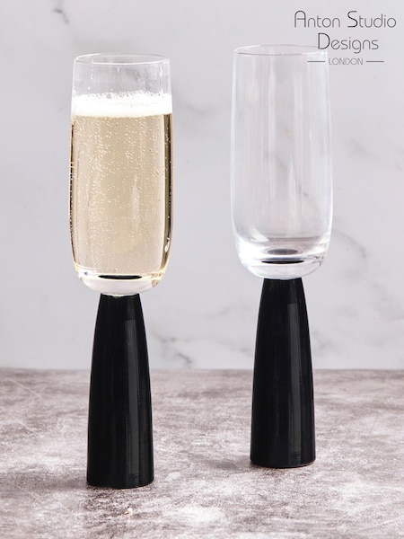 Anton Studio Designs Set of 2 Black Oslo Champagne Flutes (AU7476) | £32